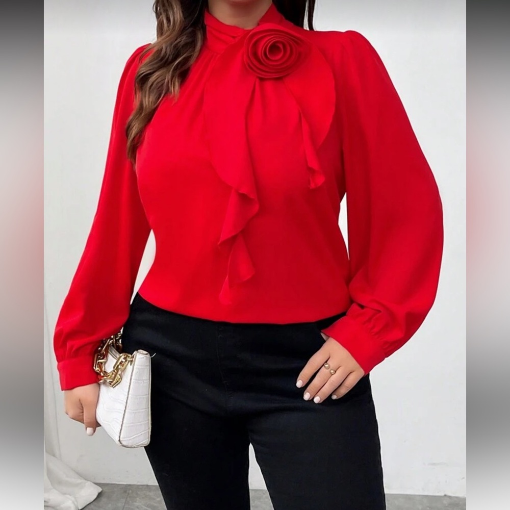 Elegant Rose Detail Ruffle Blouse